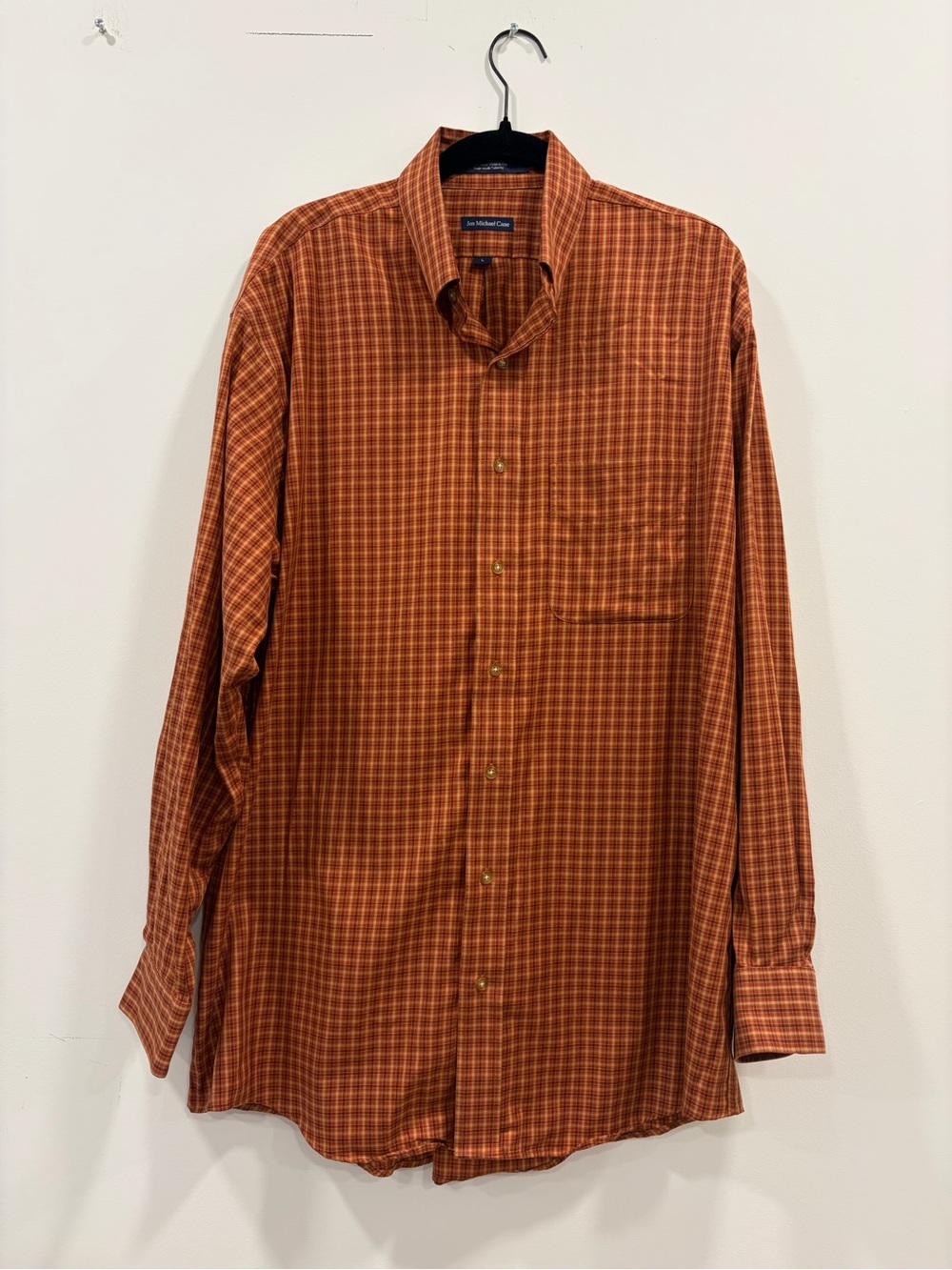 Jon Michael Cane Men’s L Rust Copper Plaid Cotton Wrinkle Free Button Down Shirt